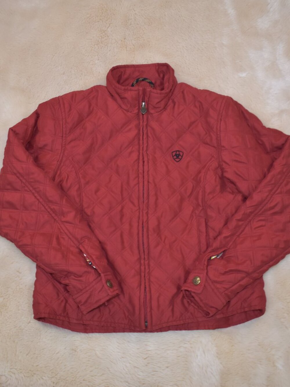 Ariat Girls Quilted Jacket Large 14 Red Full Zip Equestrian Horse Riding Coat